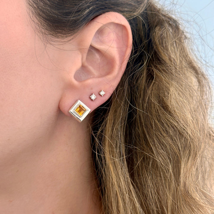 925 Sterling Silver Square Citrine Earring Studs
