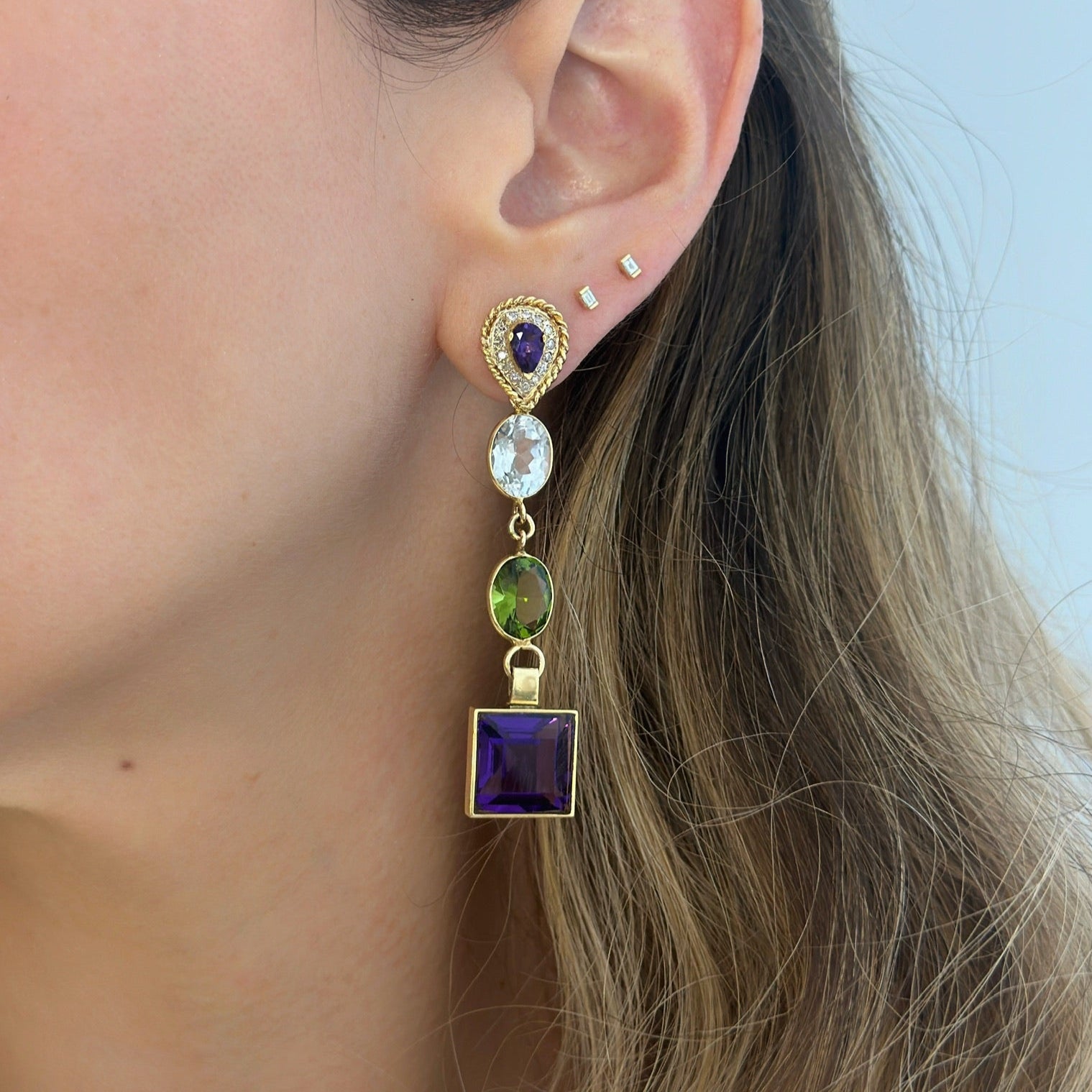 18K Gold, Amethyst and Diamond Pave Braided Drop SW Earrings