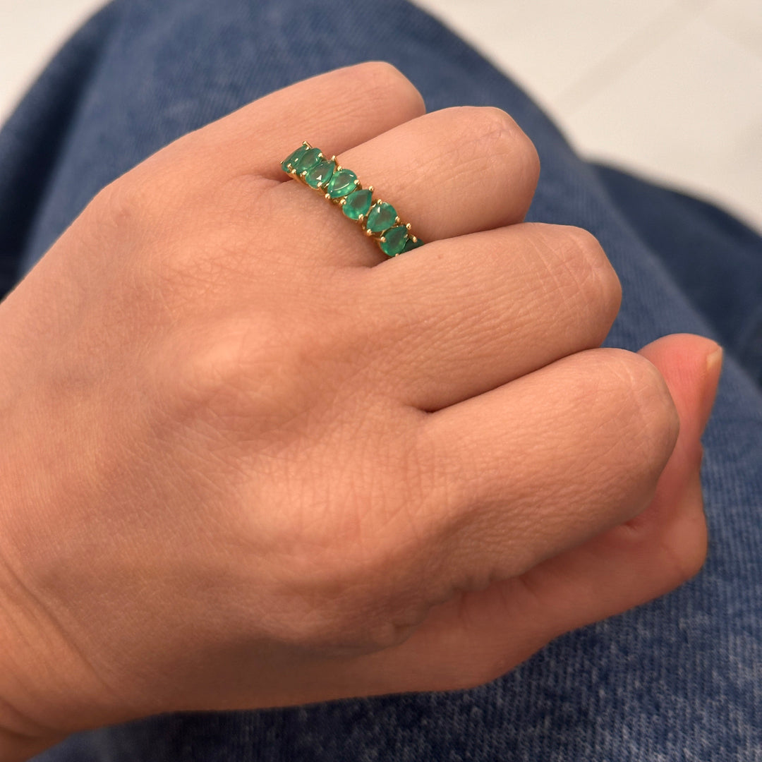 14K Gold Drops Ring (Available in Iolite and Green Agate)