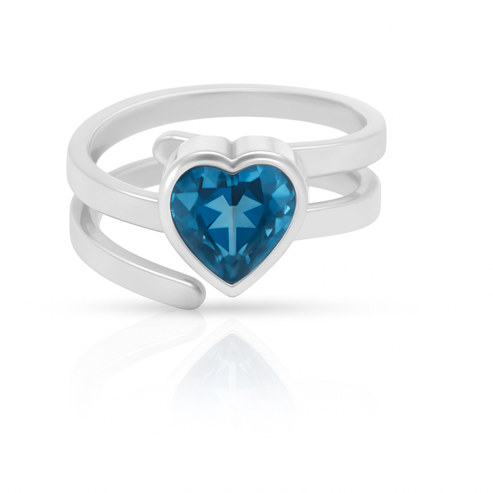 925 Sterling Silver Blue Topaz Heart Swirl Ring