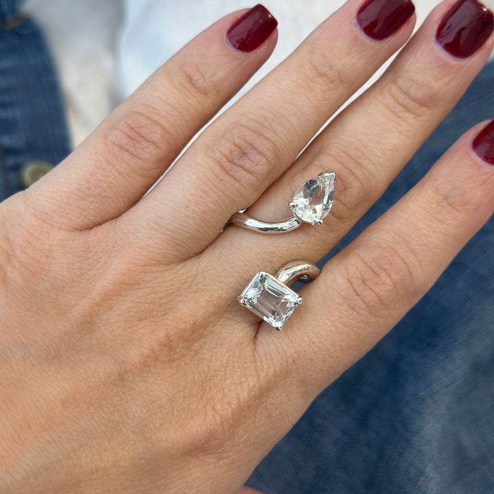 925 Sterling Silver White Topaz Gemstones Twisted Ring