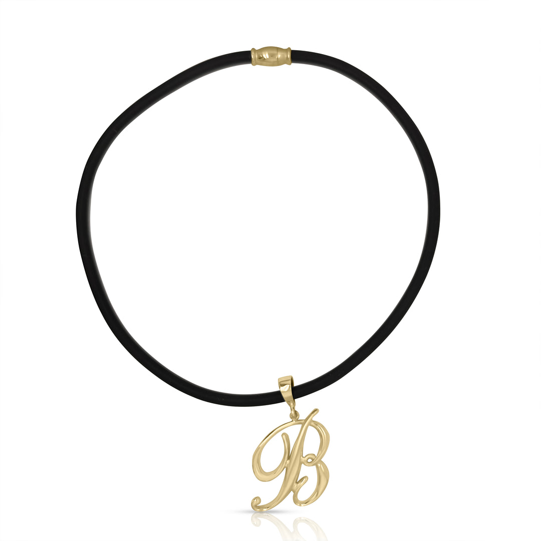 14K Yellow Gold Vermeil Silver Statement Initial Charm and Chocker Necklace