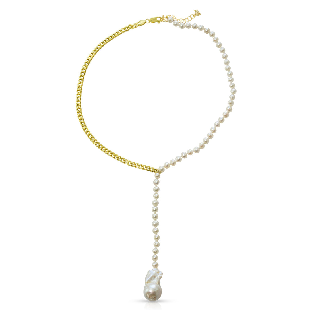 Pearl and cuban chain necklace (More colors available)