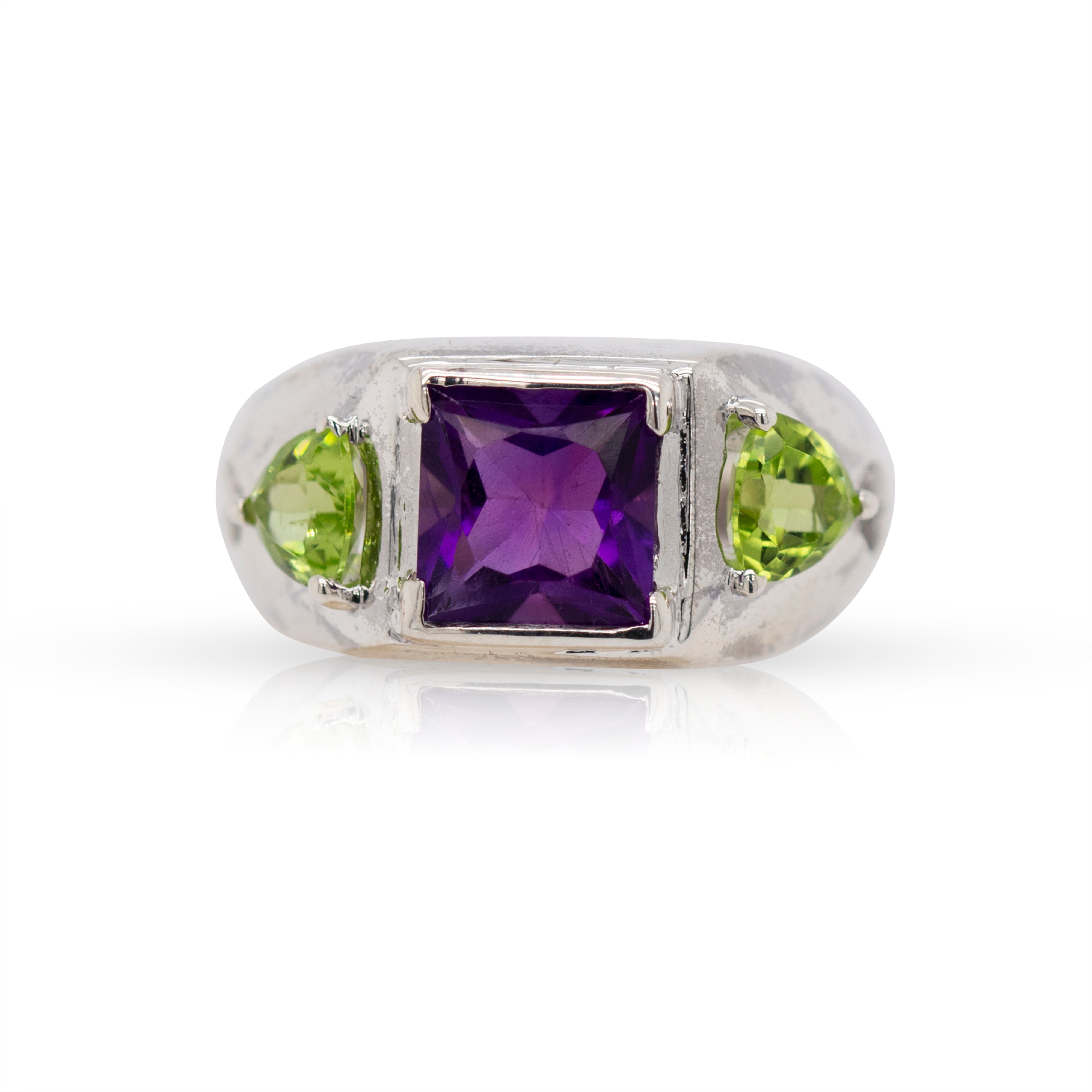 925 Sterling Silver Peridot and Amethyst Gemstones Ring