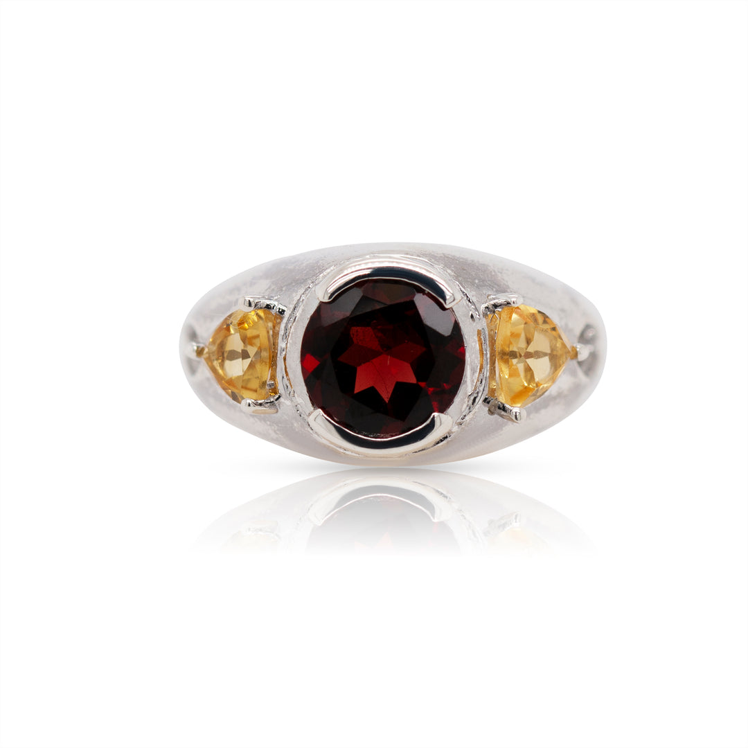 925 Sterling Citrine and Garnet Gemstones Ring
