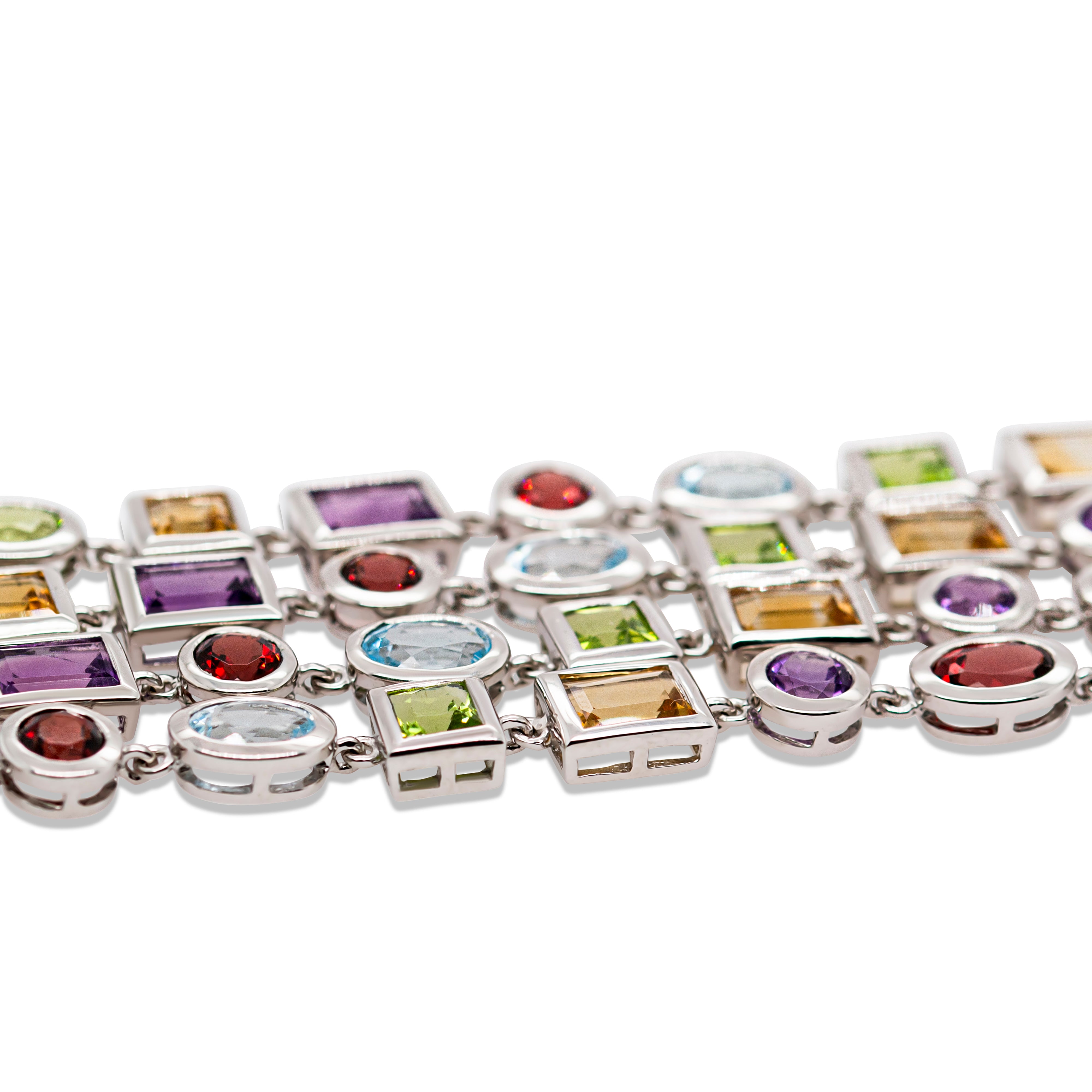 925 Sterling Silver Geometric Multicolor Gemstones Bracelet