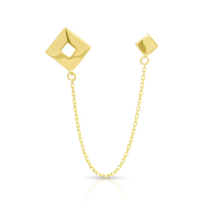 14K Gold Square Chain Double Studs