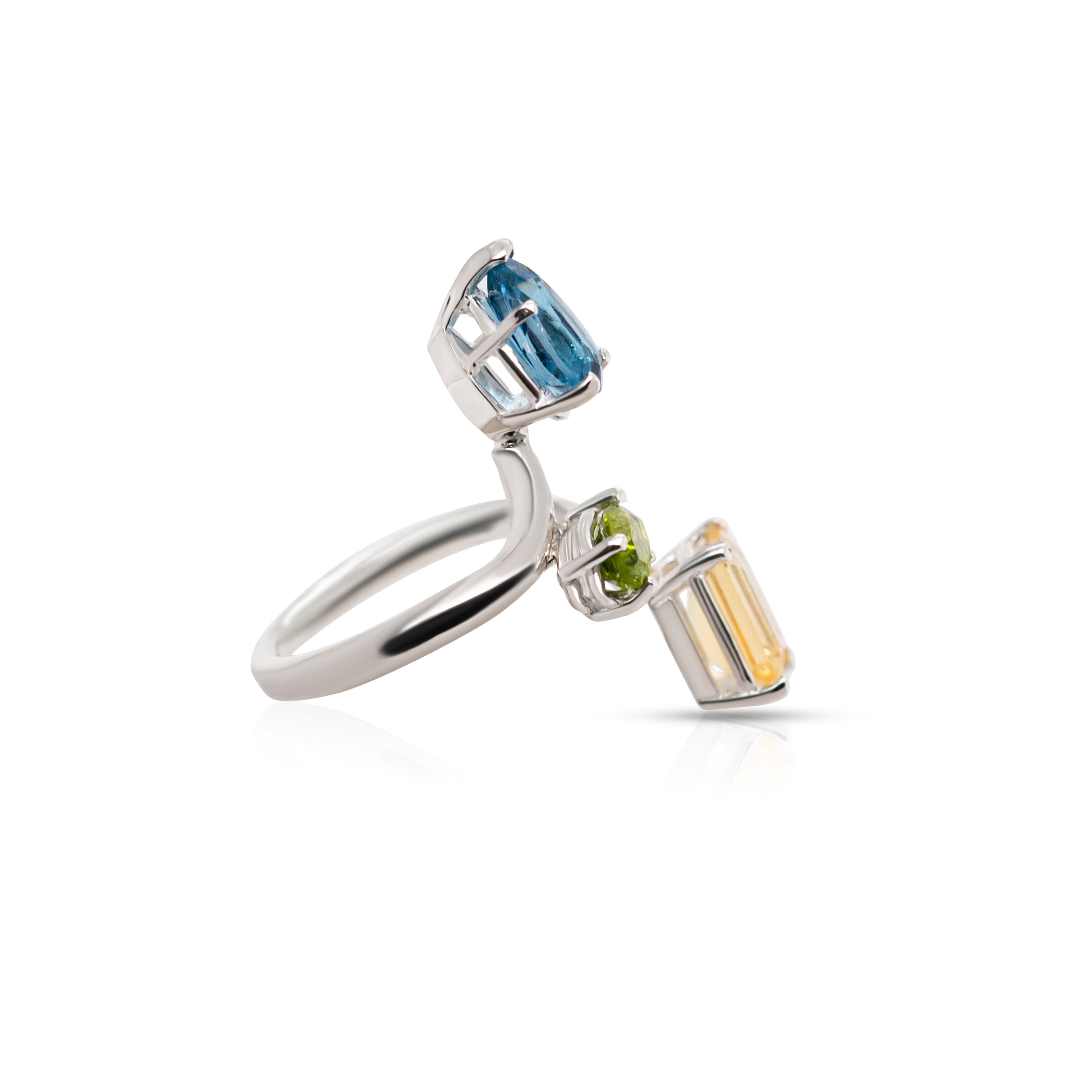 925 Sterling Silver Blue Topaz, Peridot and Citrine Gemstones Twisted Ring