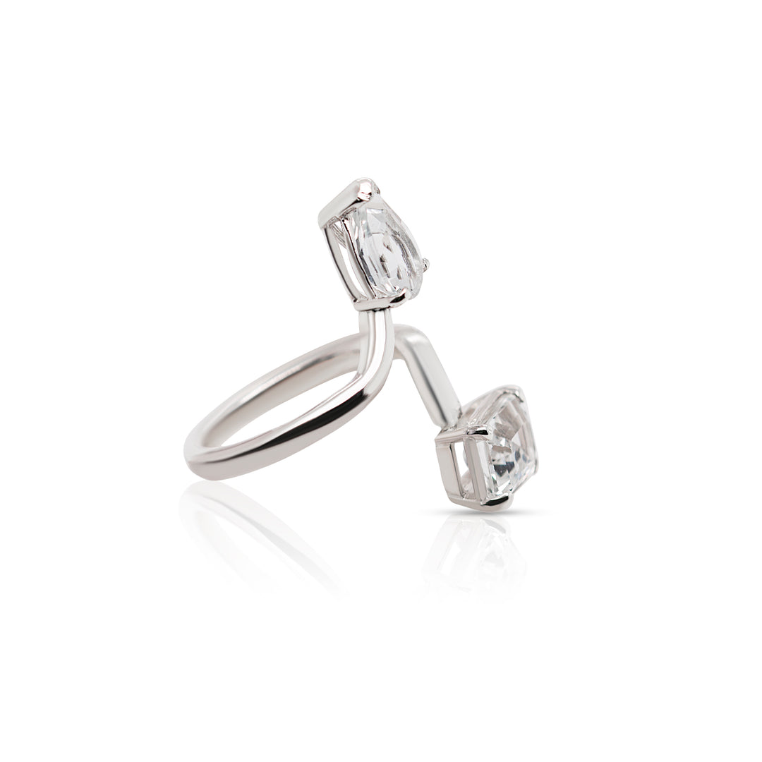 925 Sterling Silver White Topaz Gemstones Twisted Ring