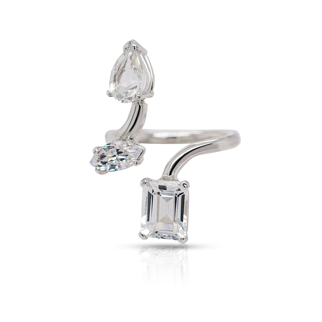 925 Sterling Silver White Topaz Triple Gemstones Twisted Ring