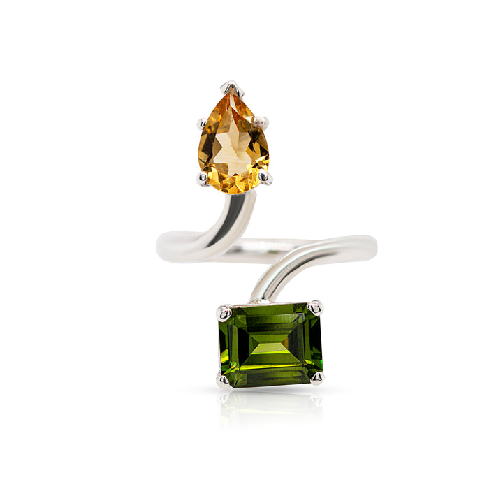 925 Sterling Silver Citrine and Peridot Gemstones Twisted Ring