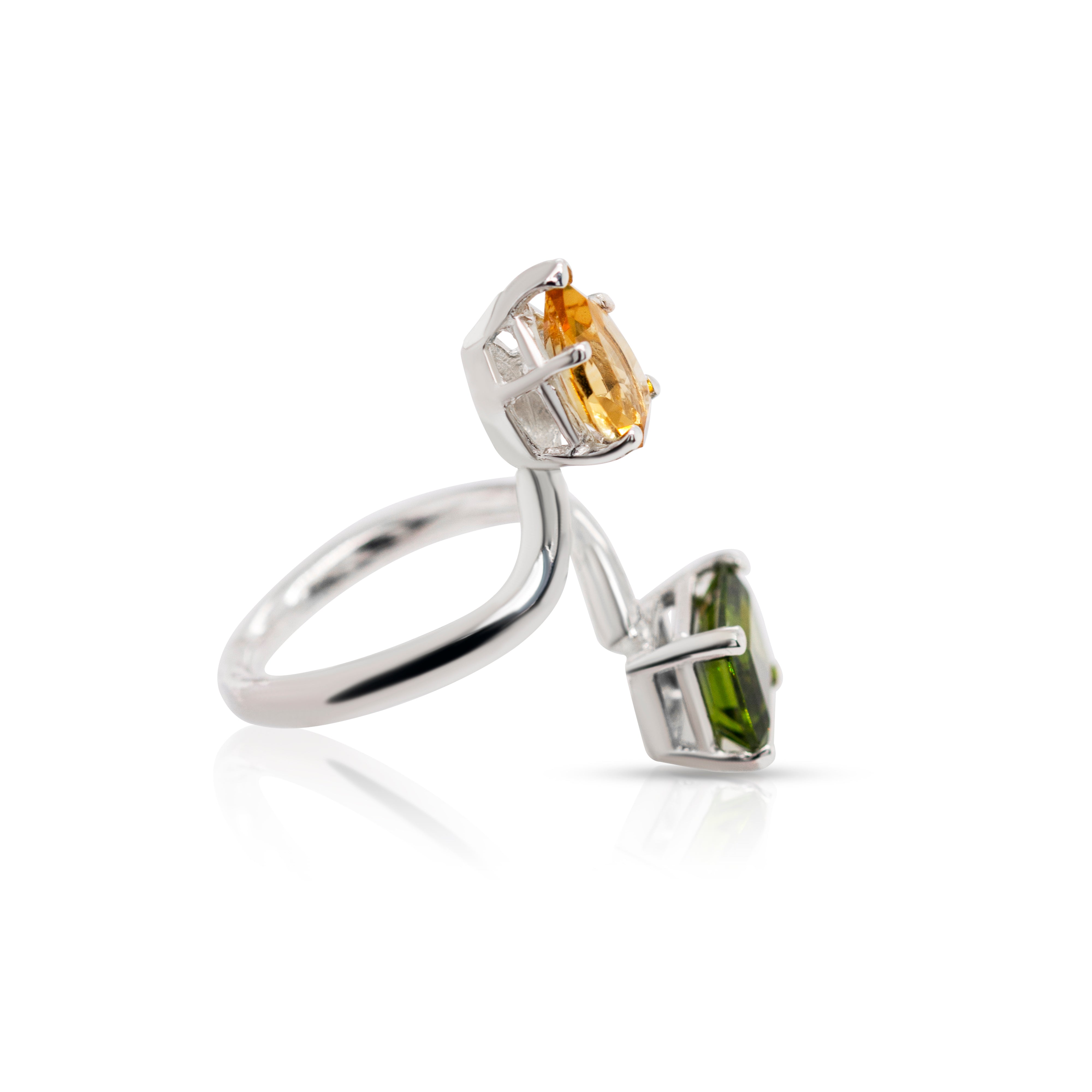 925 Sterling Silver Citrine and Peridot Gemstones Twisted Ring