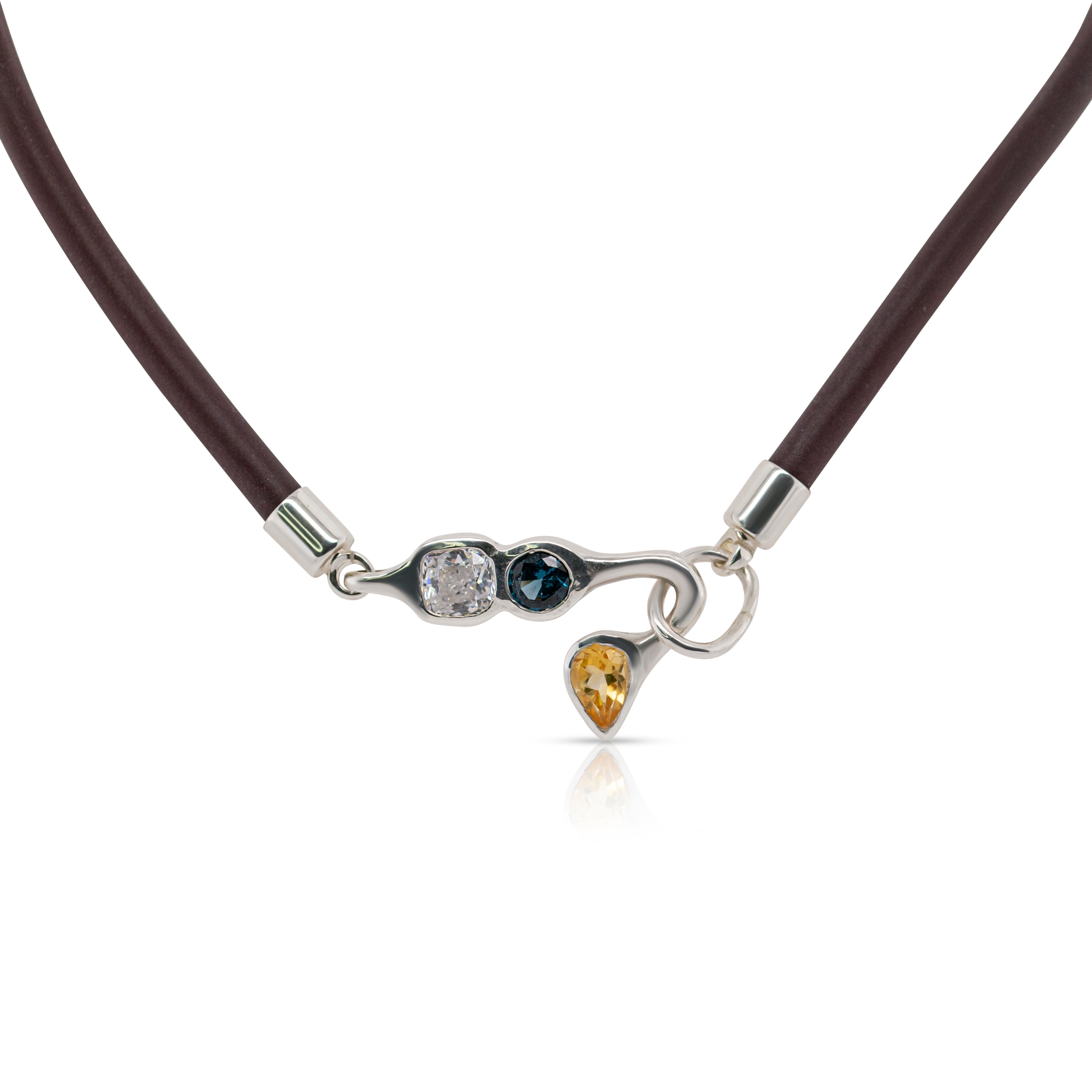 925 Sterling Silver White, Citrine and Blue Topaz Brown Chocker