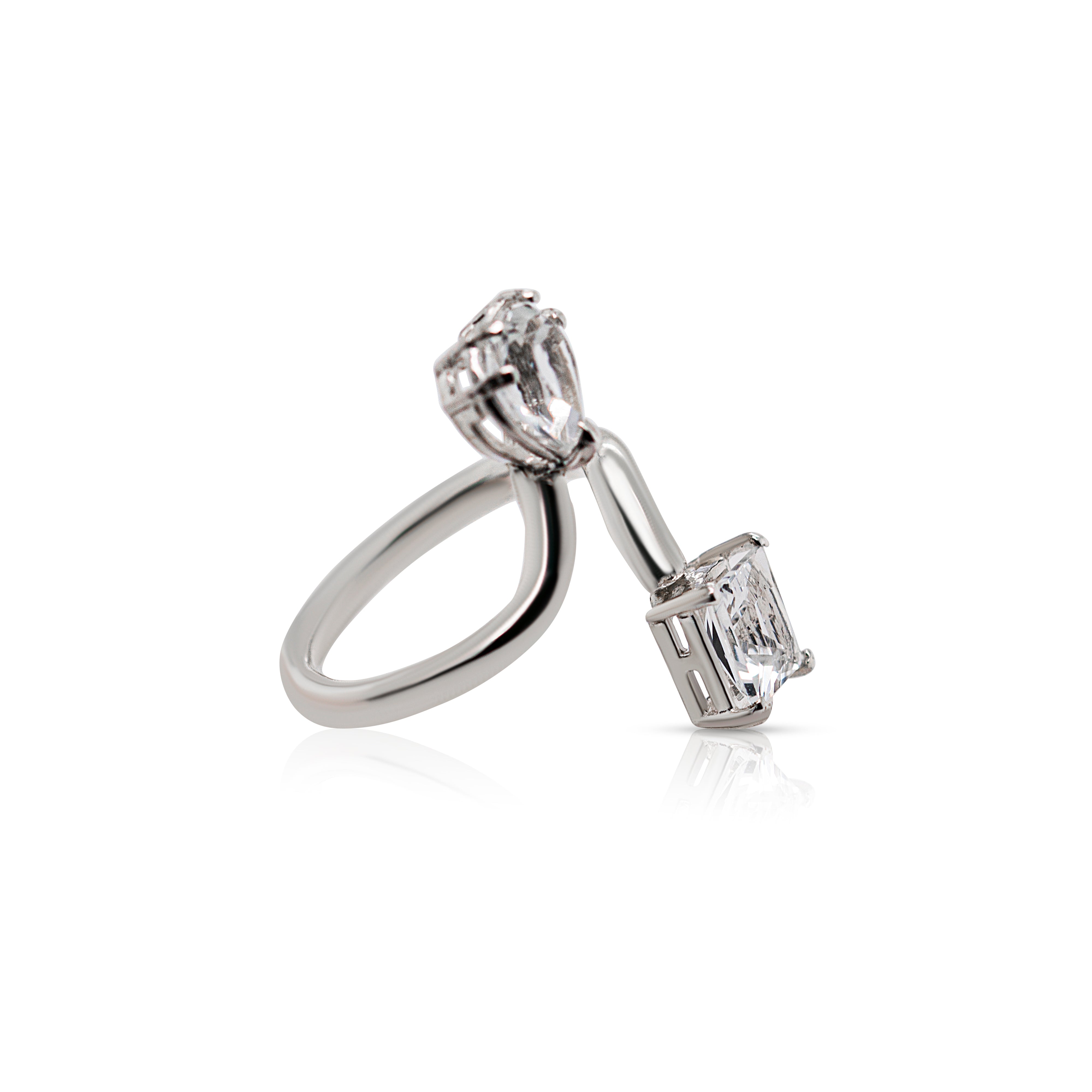 925 Sterling Silver White Heart and Princess Cut Gemstones Adjustable Ring