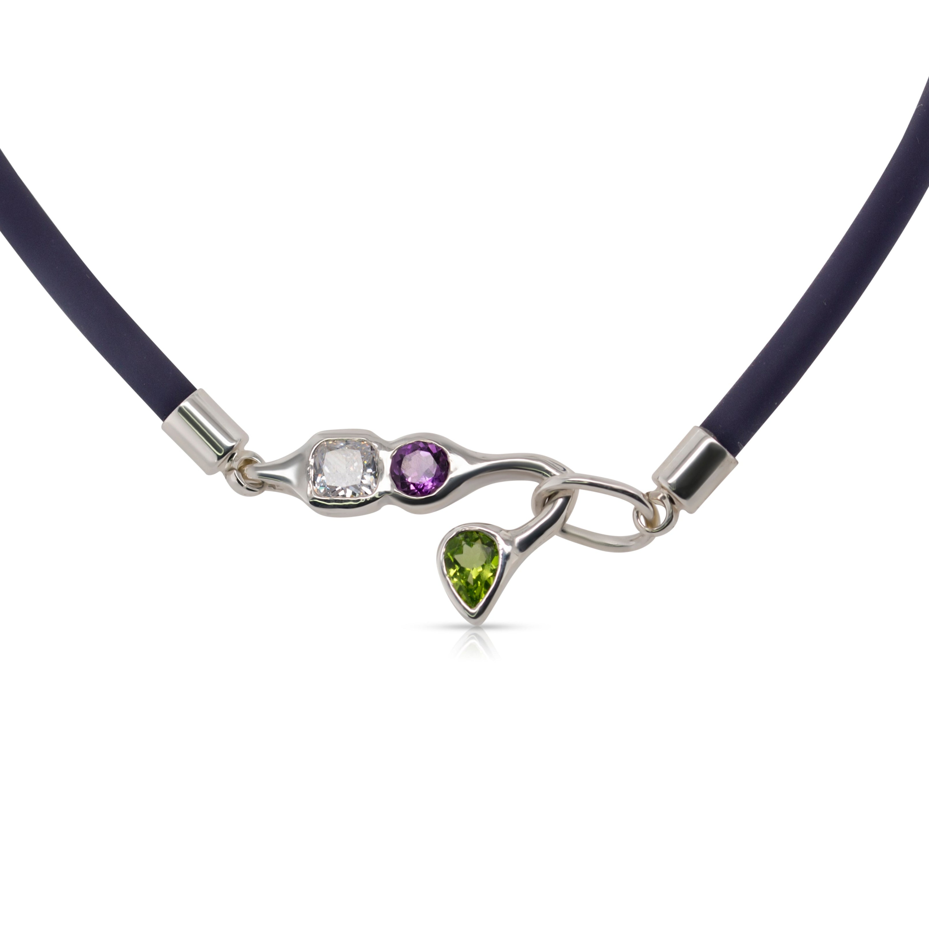 925 Sterling Silver White, Amethyst and Peridot Navy Chocker