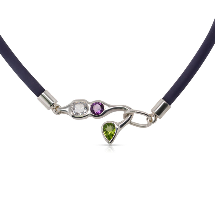 925 Sterling Silver White, Amethyst and Peridot Navy Chocker