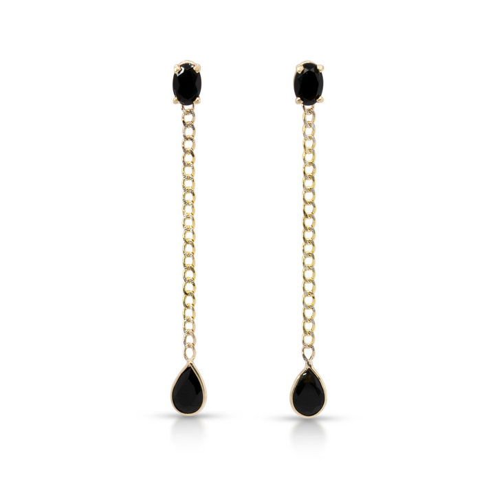 Oval And Drop Black Cuban Chain Earrings