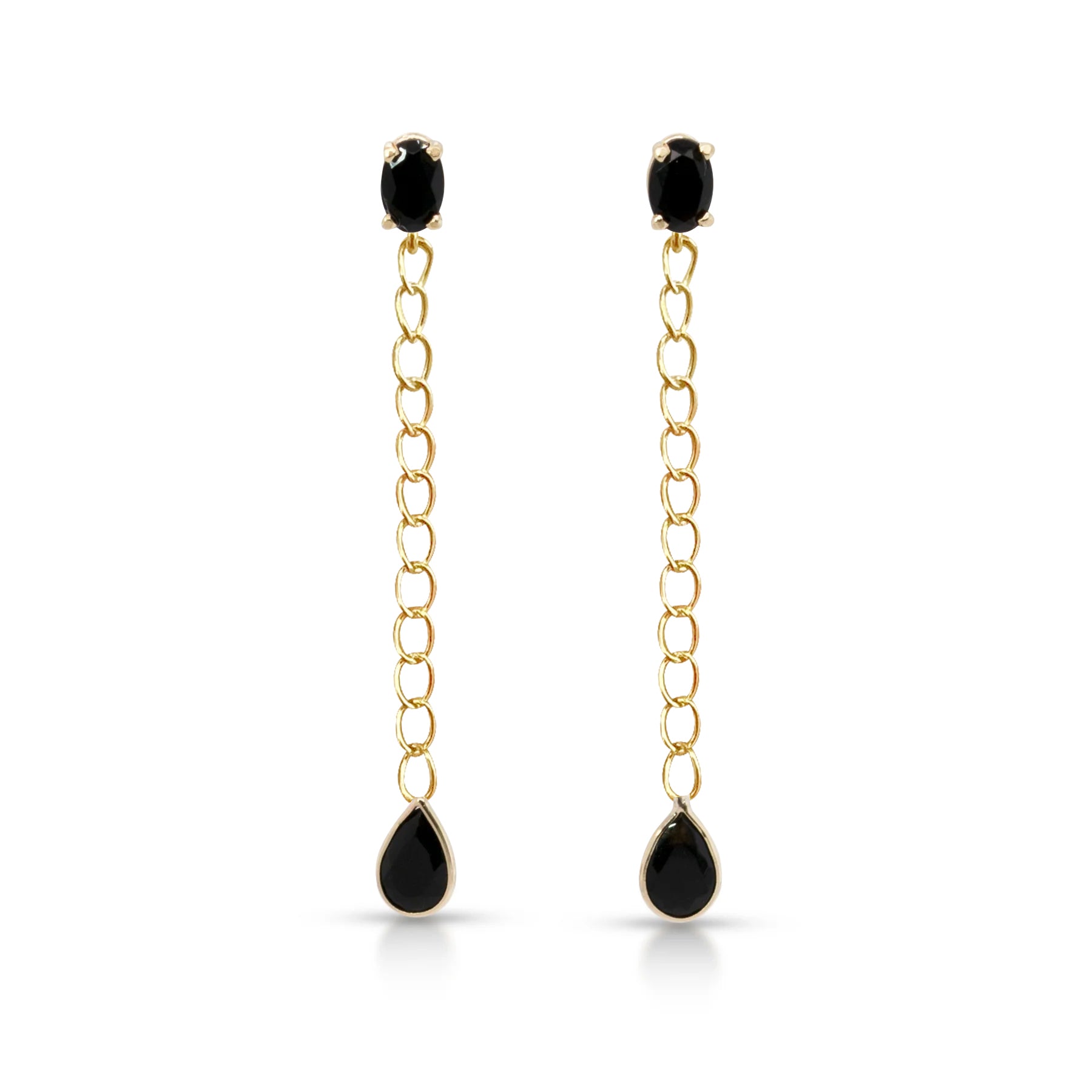 Oval And Drop Black Cuban Chain Earrings