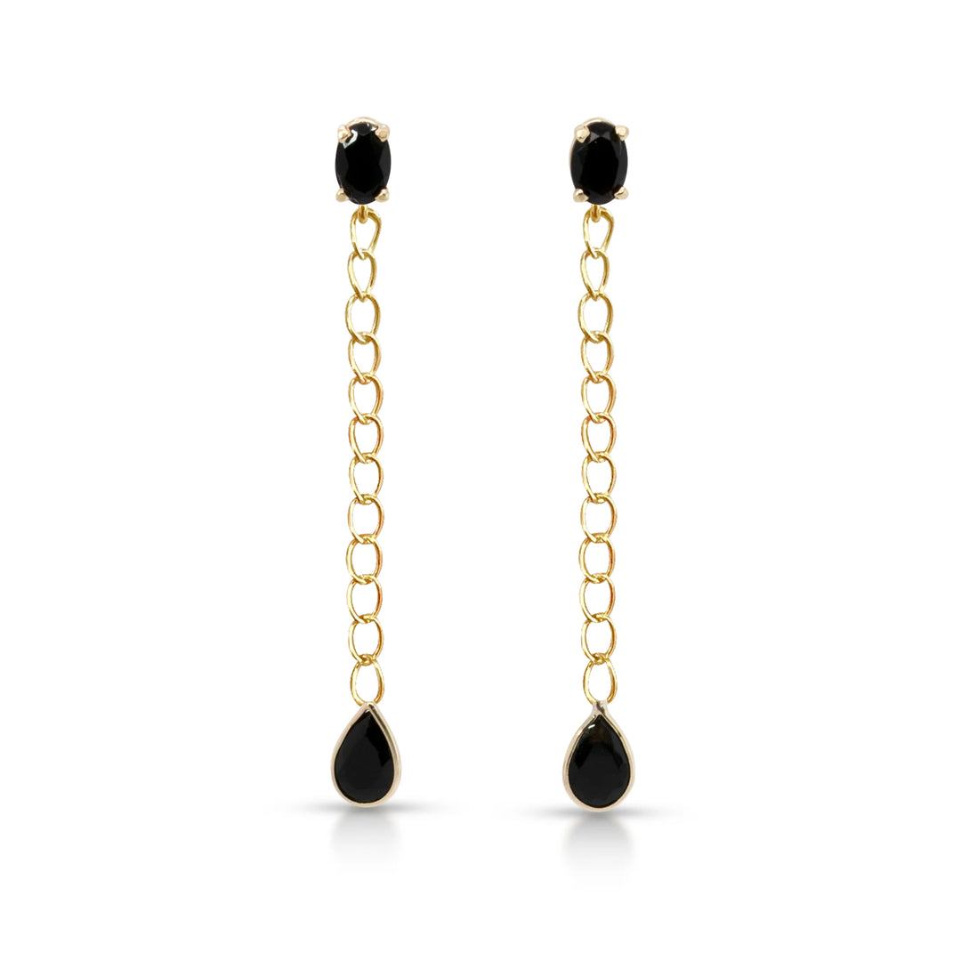 Oval And Drop Black Cuban Chain Earrings