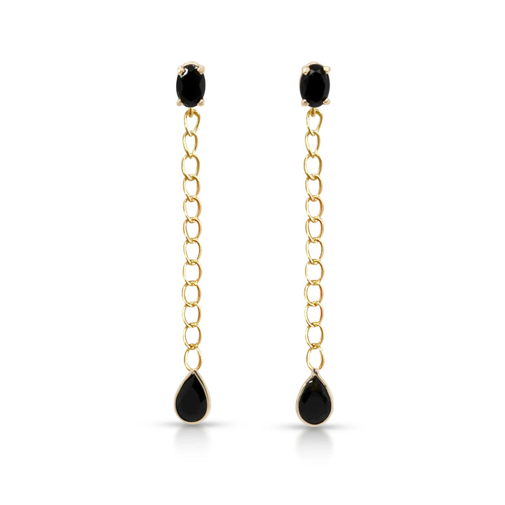 Oval And Drop Black Cuban Chain Earrings