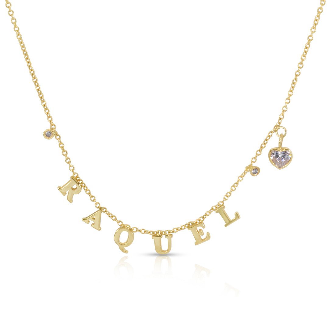 Small Gold Name With Diamonds And Heart Necklace