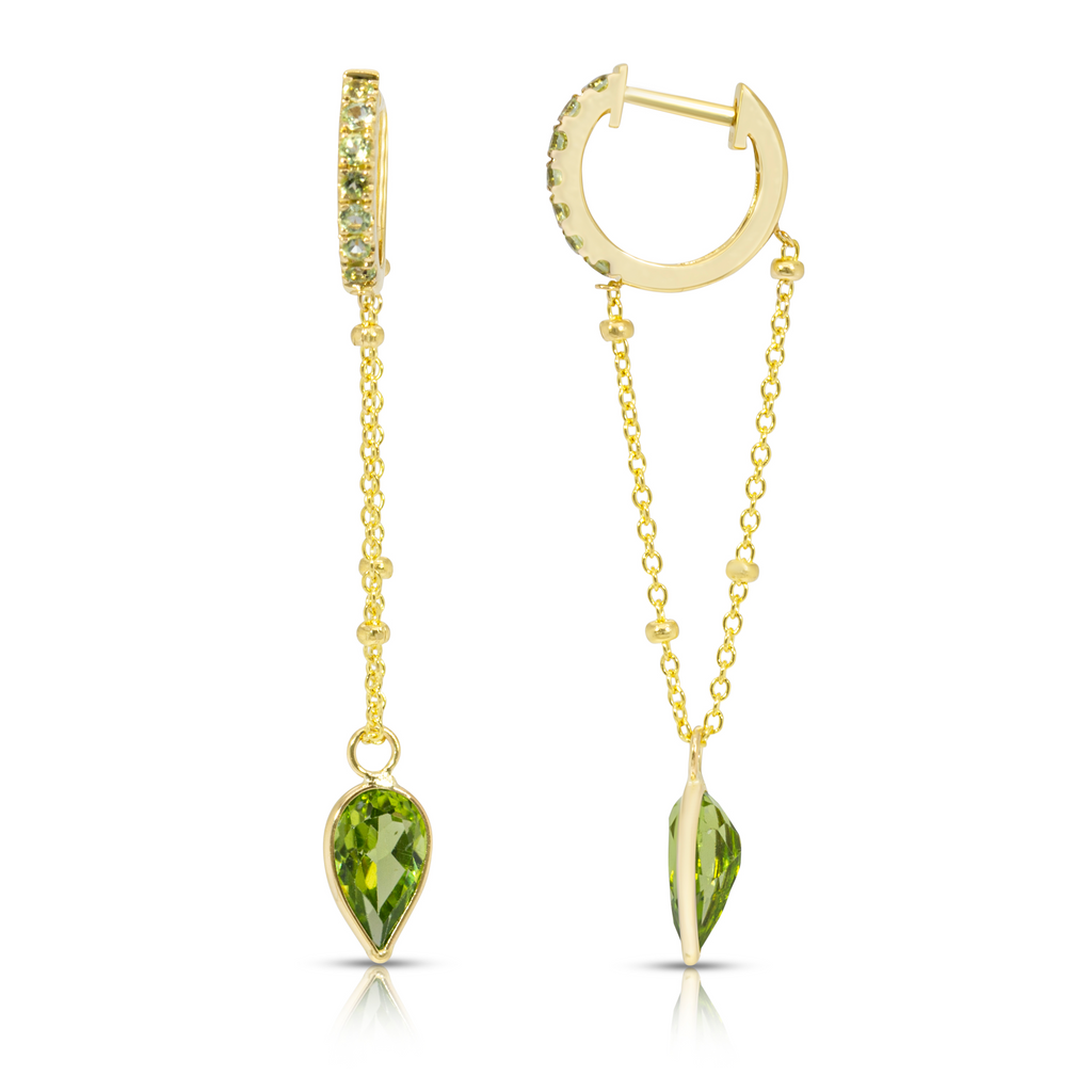 Genuine peridot knotted silk necklace and matching store earrings in 14kt yellow gold