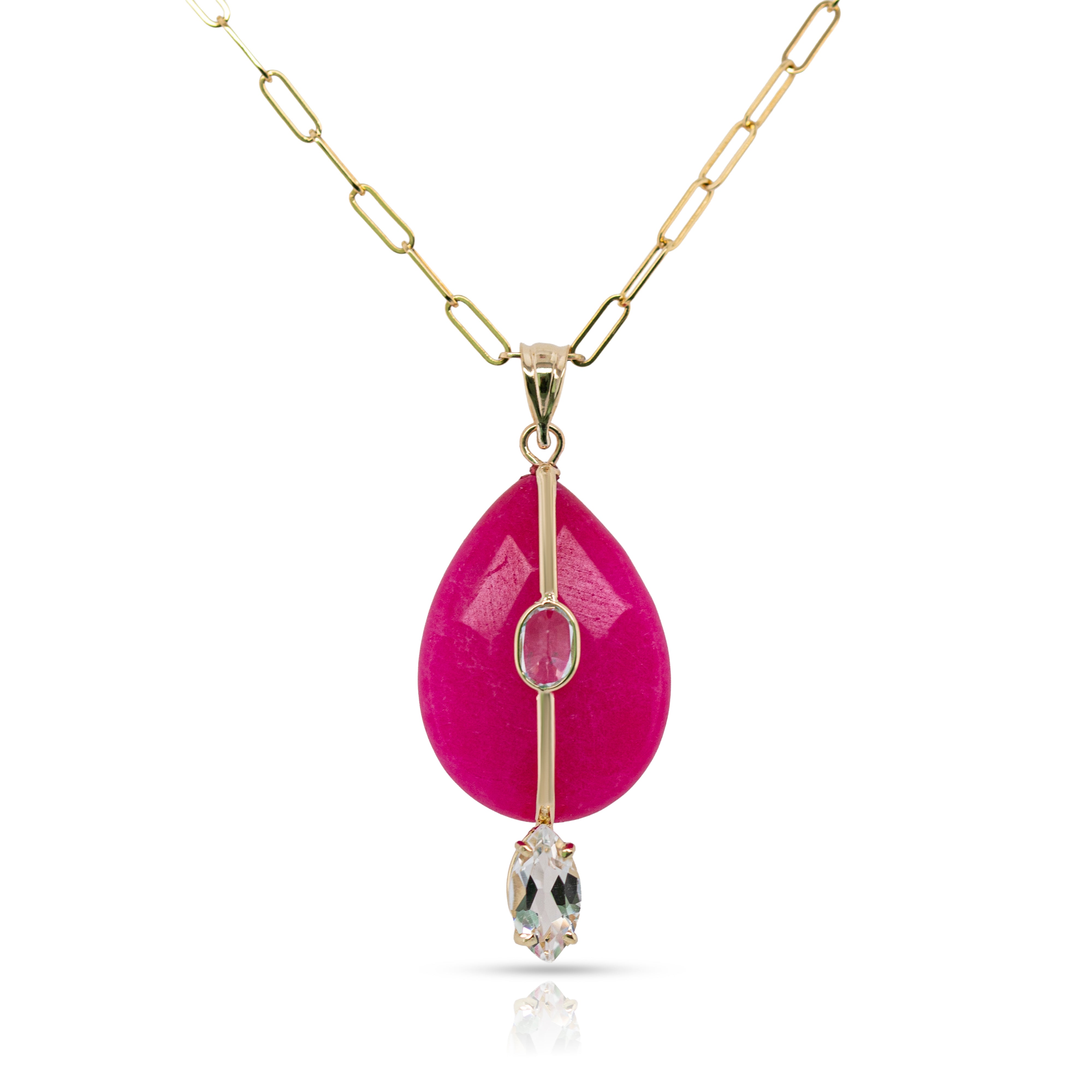 14K Gold Pink Quartz and White Topaz Charm