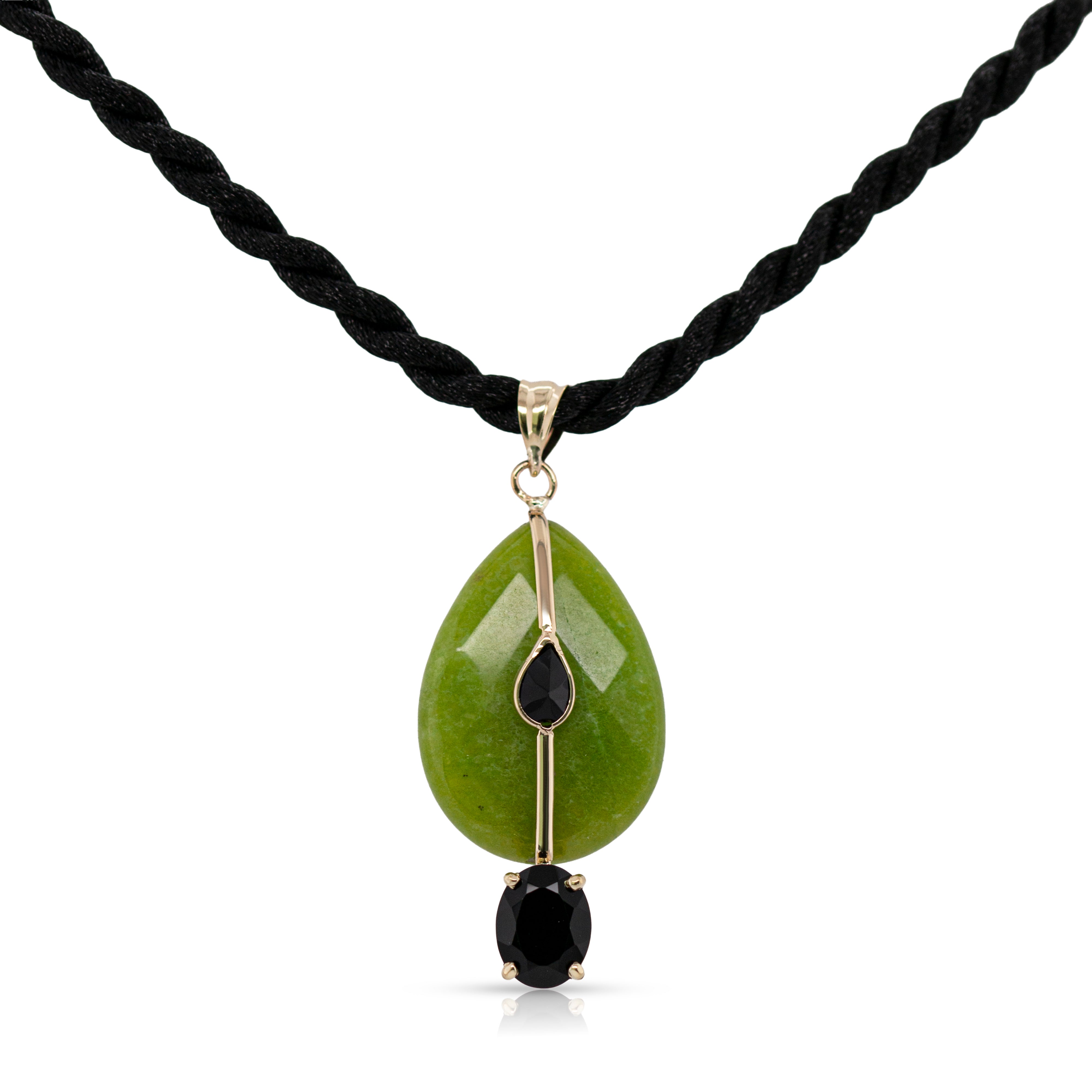14K Gold, Green Quartz and Black Onyx Charm