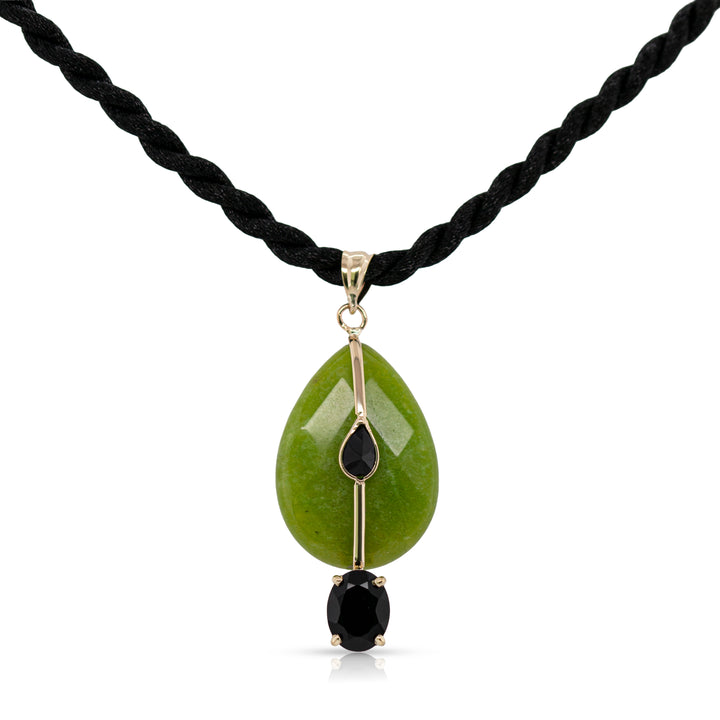 14K Gold, Green Quartz and Black Onyx Charm