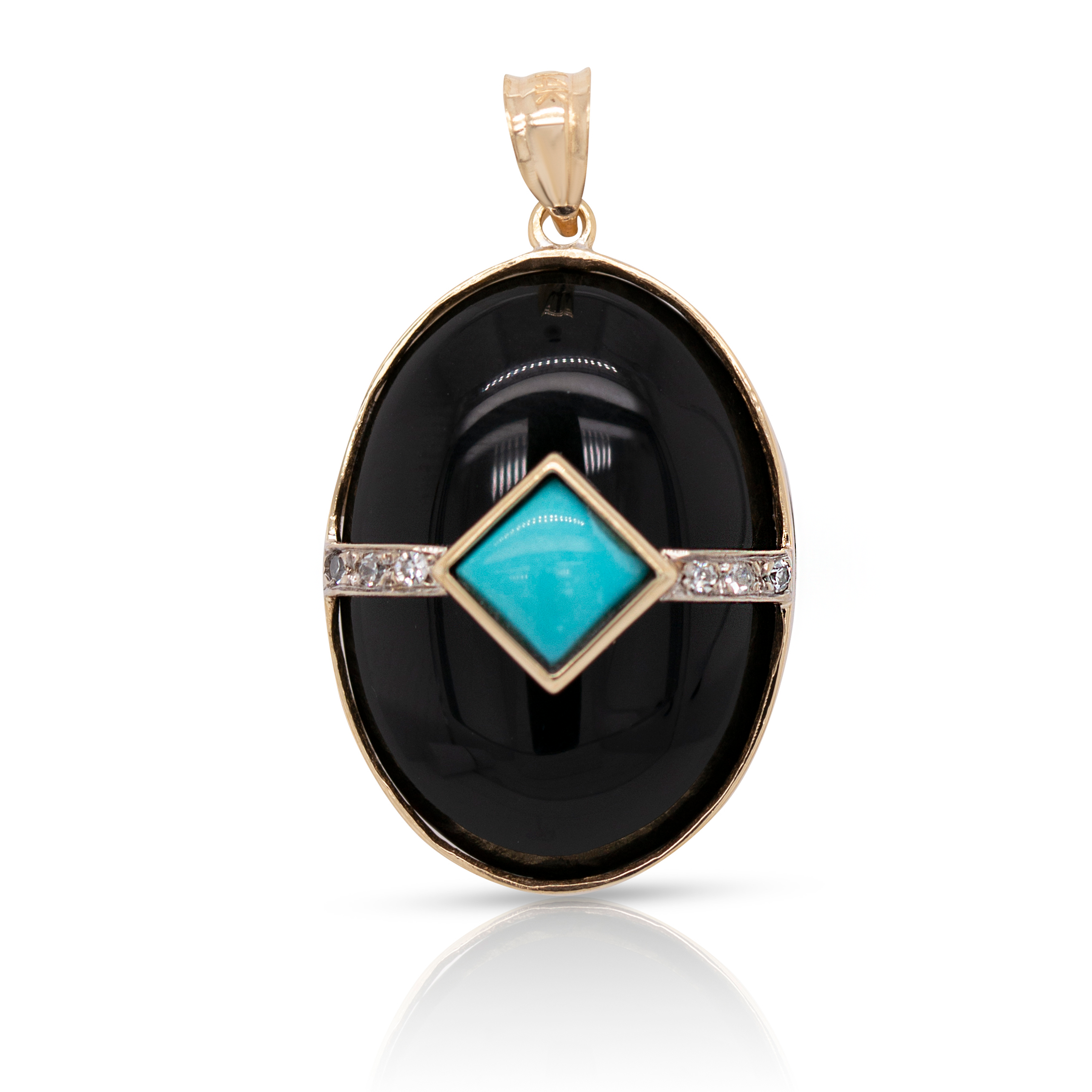 18K Gold, Onyx, Turquoise and Diamonds Charm