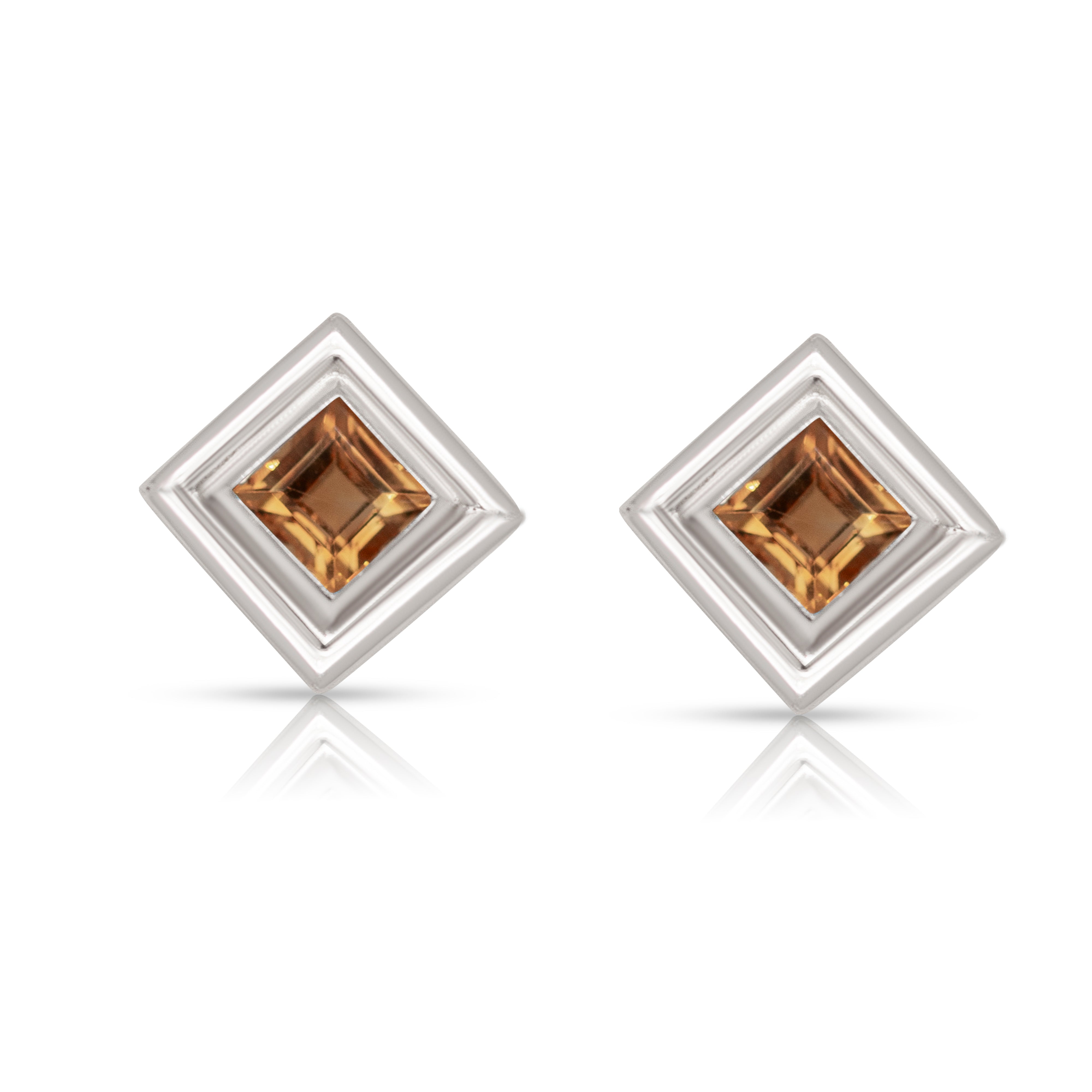 925 Sterling Silver Square Citrine Earring Studs