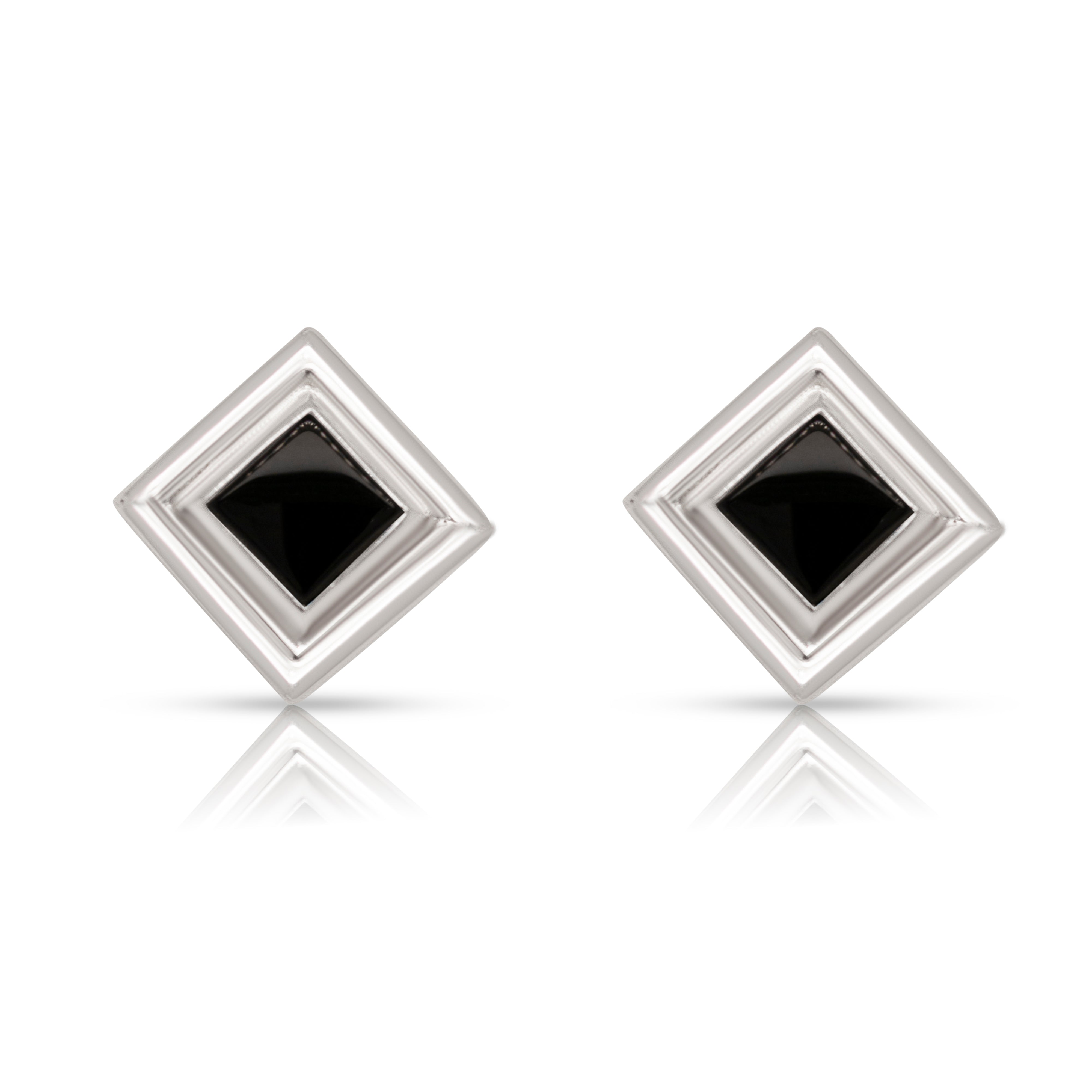 925 Sterling Silver Square Black Onyx Earring Studs
