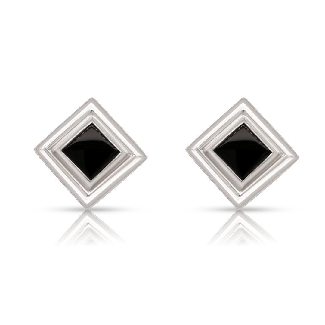 925 Sterling Silver Square Black Onyx Earring Studs