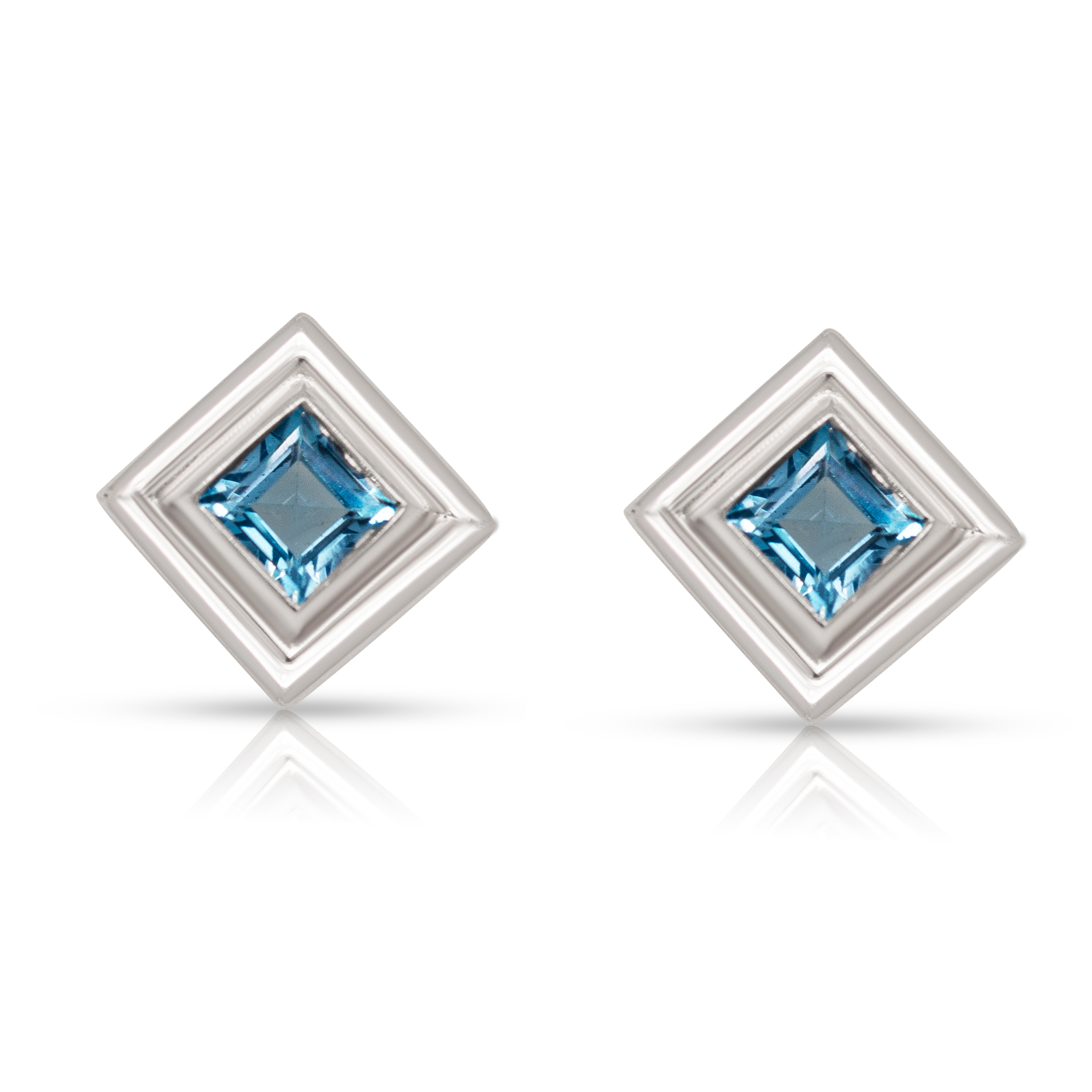 925 Sterling Silver Square Blue Topaz Earring Studs