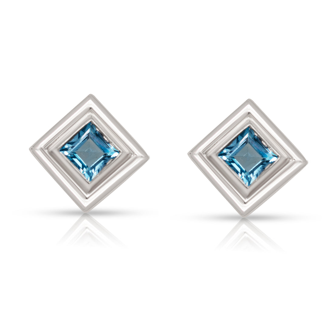 925 Sterling Silver Square Blue Topaz Earring Studs