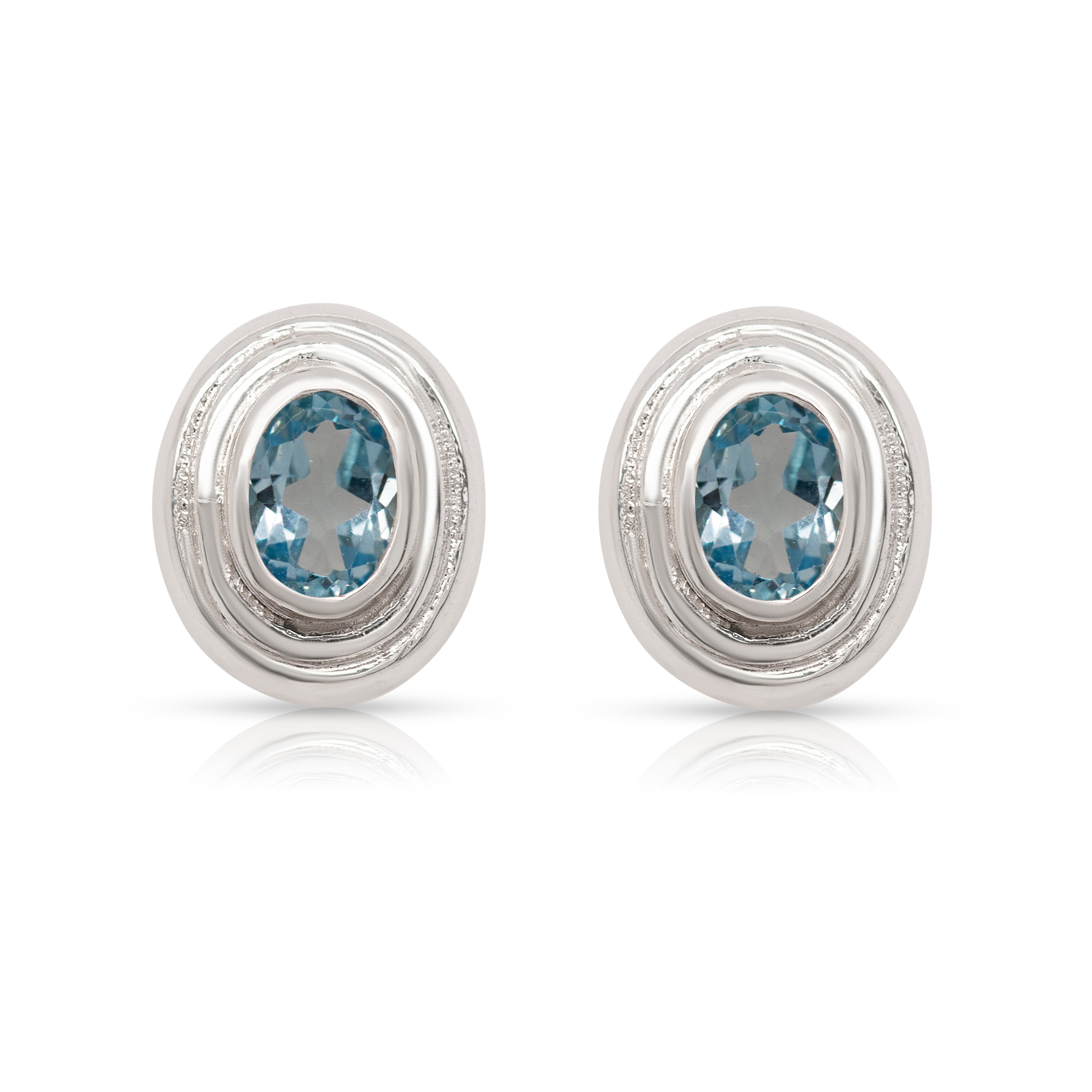 925 Sterling Silver Oval Blue Topaz Earring Studs
