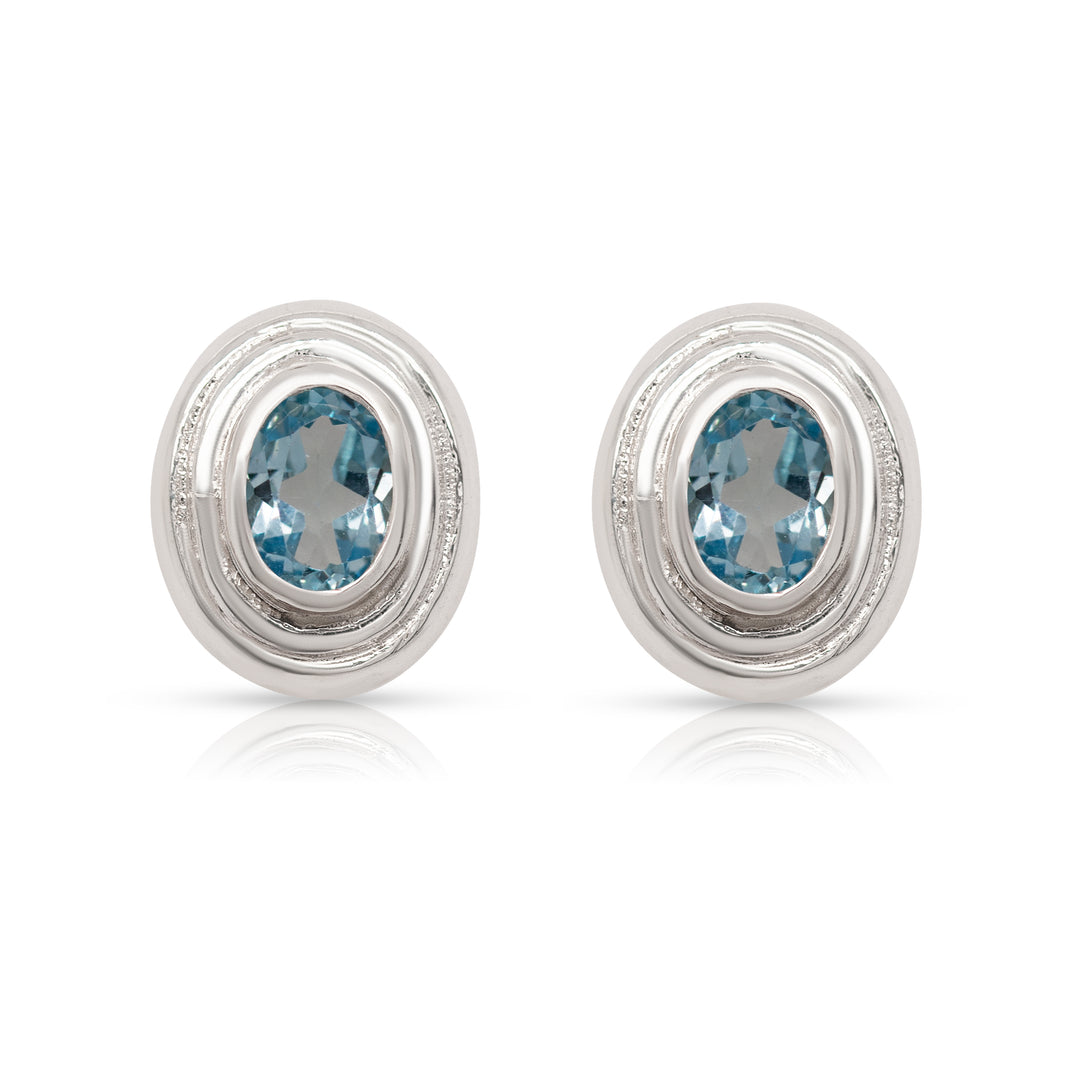 925 Sterling Silver Oval Blue Topaz Earring Studs