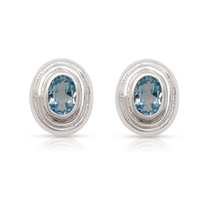 925 Sterling Silver Oval Blue Topaz Earring Studs