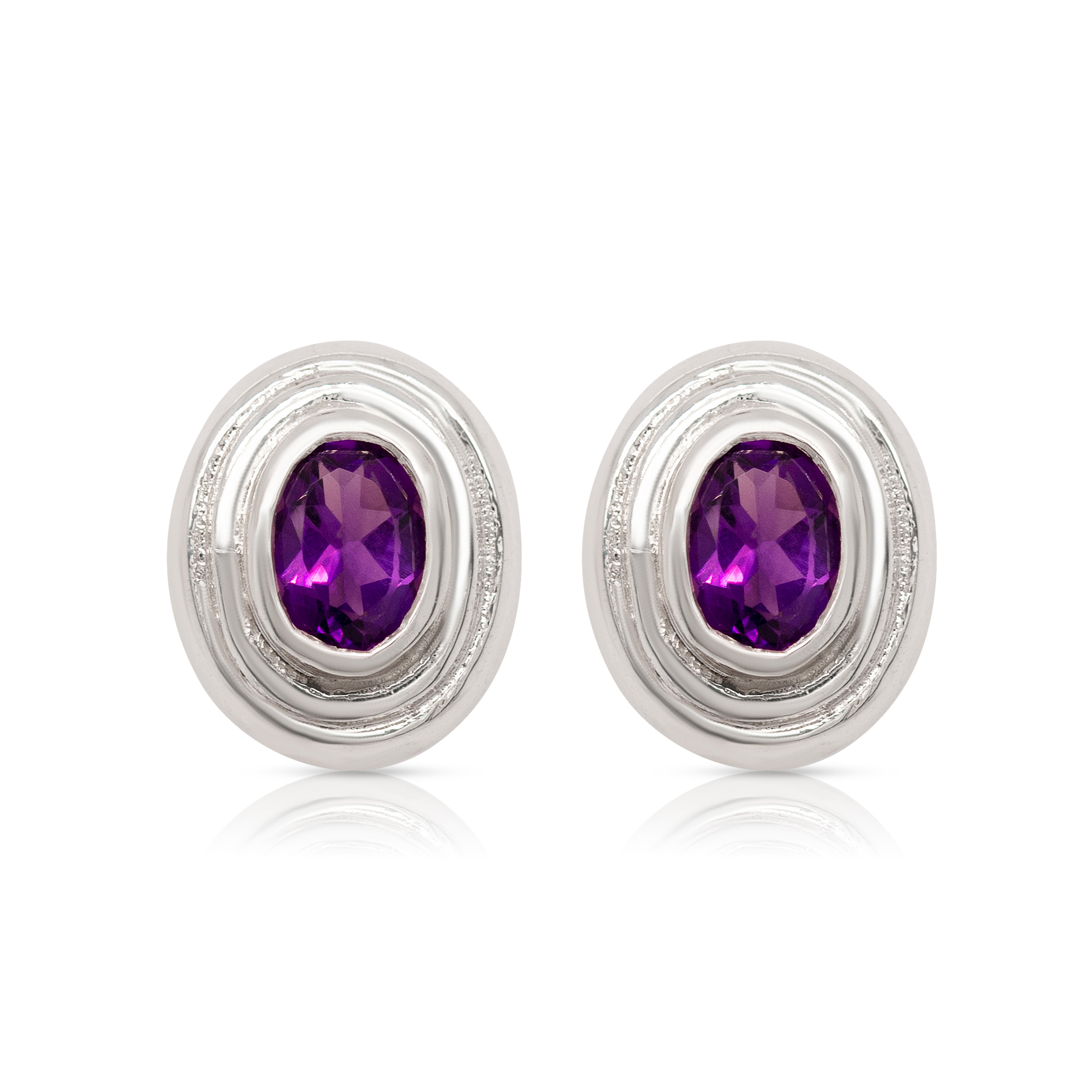 925 Sterling Silver Oval Amethyst Earring Studs