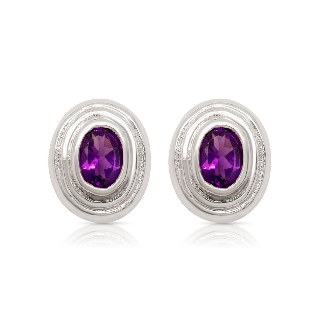 925 Sterling Silver Oval Amethyst Earring Studs
