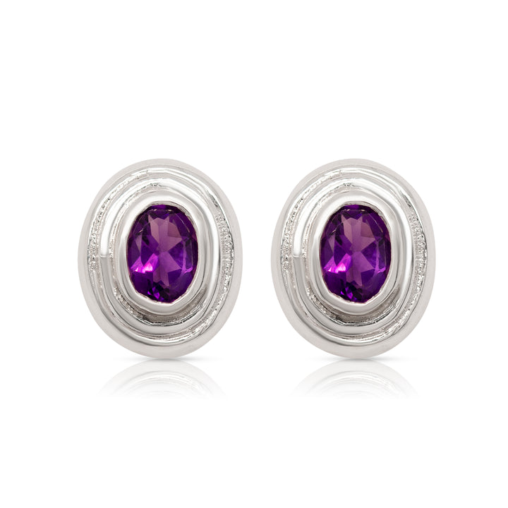 925 Sterling Silver Oval Amethyst Earring Studs
