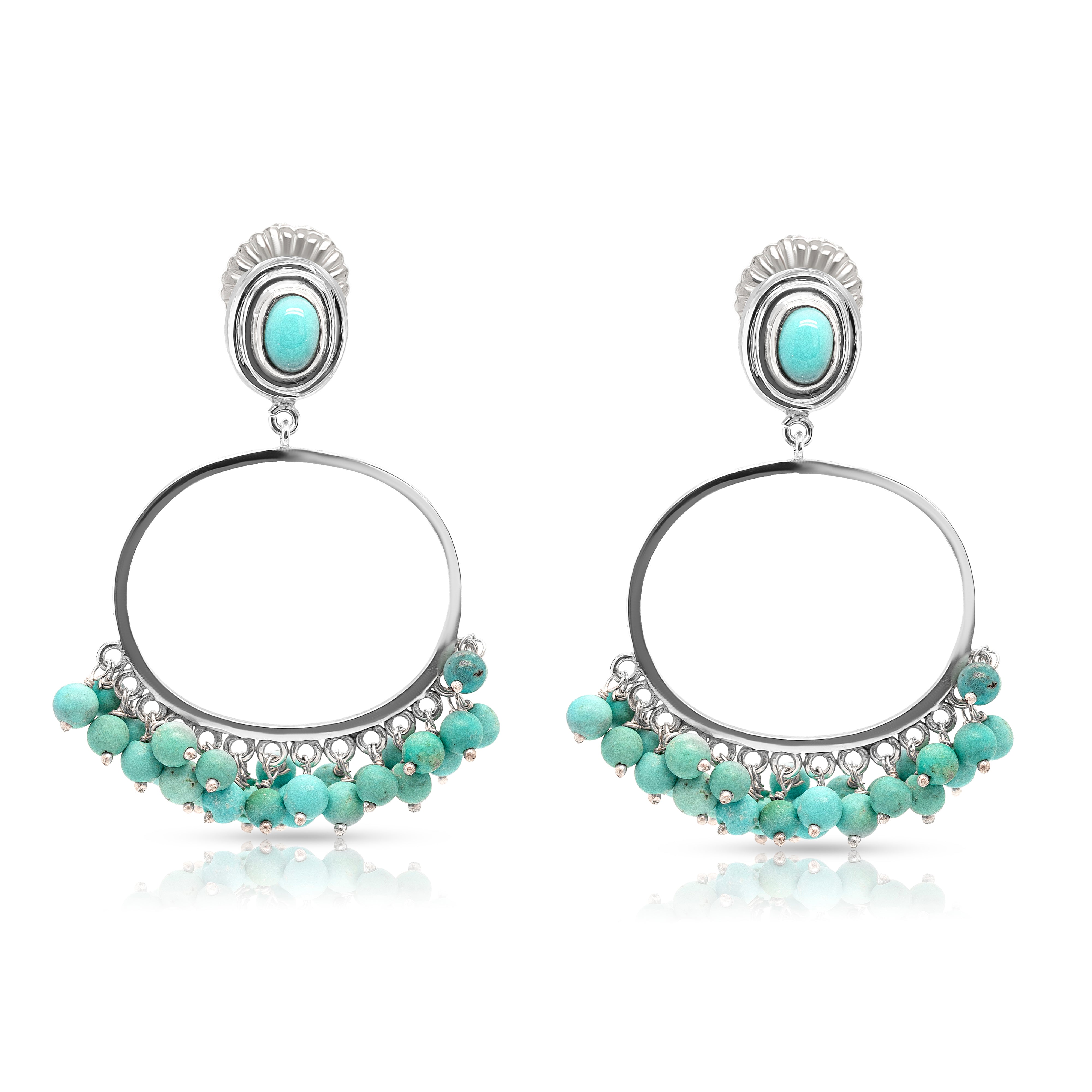925 Sterling Silver Hoop and Turquoise Beads Earrings