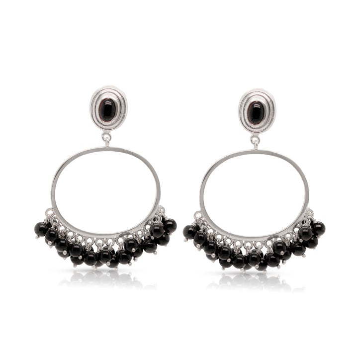 925 Sterling Silver Hoop and Black Onyx Beads Earrings