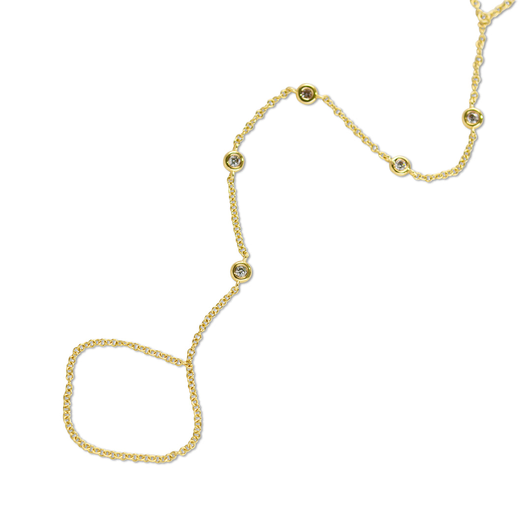 14K Gold Bezel Diamonds Lariat Hand Bracelet