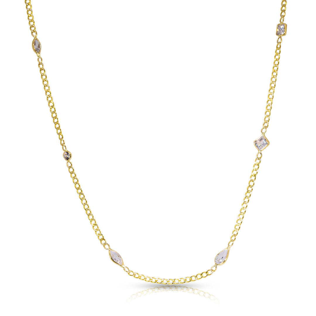 Multi-shape Gemstones Cuban Chain Necklace