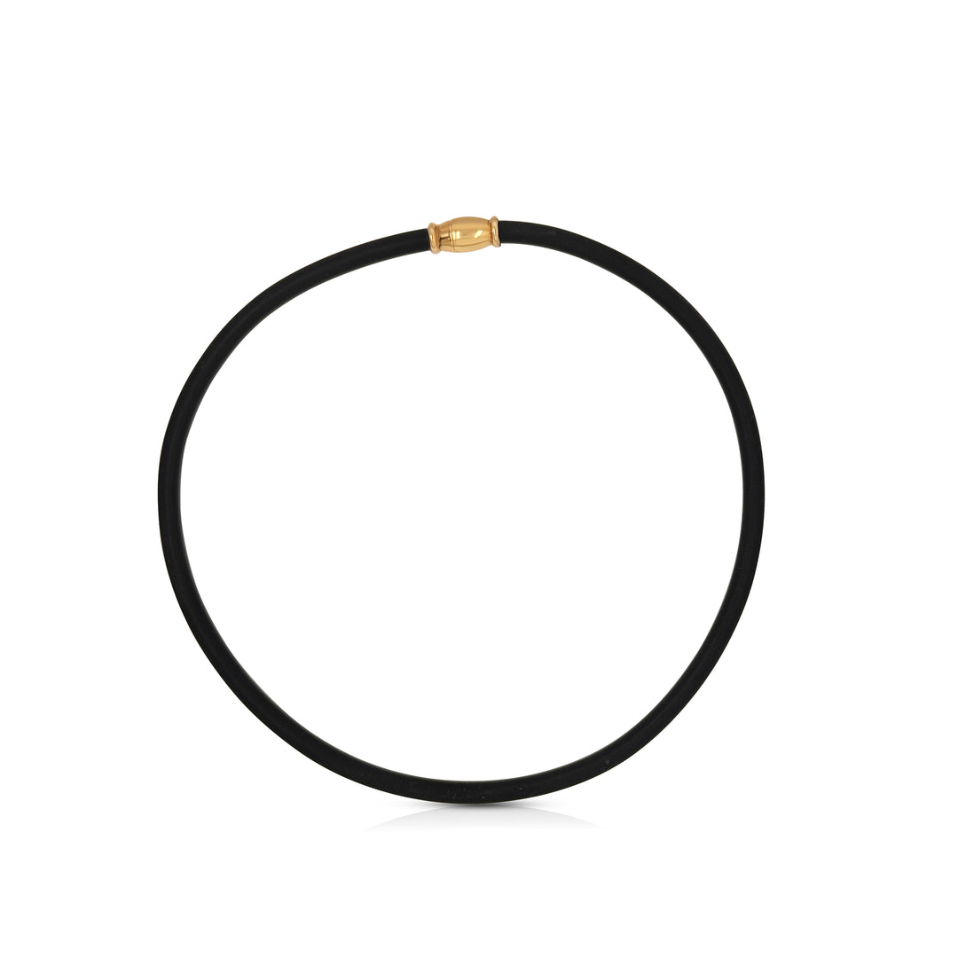 14K Yellow Gold Vermeil Silver Magnet Closure Black Rubber Chocker
