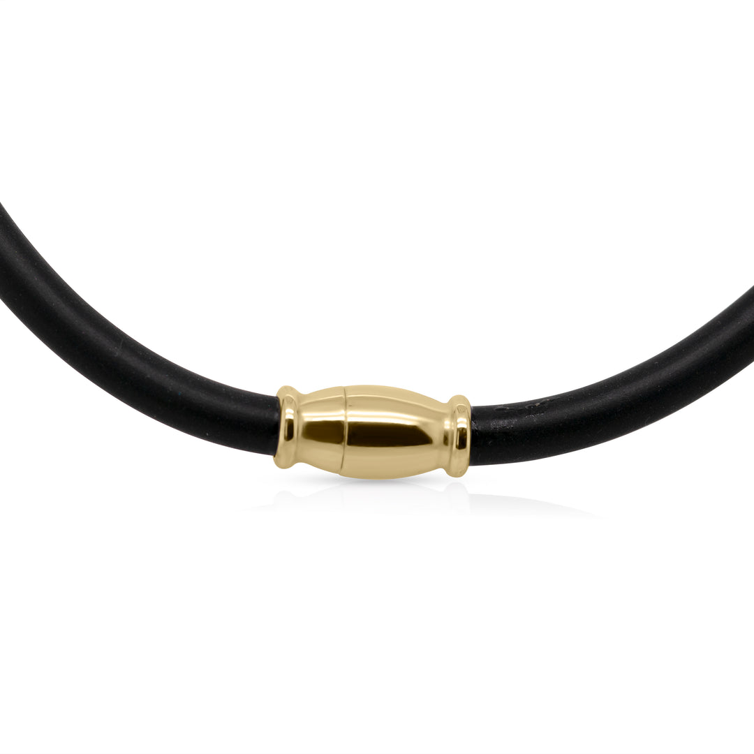 14K Yellow Gold Vermeil Silver Magnet Closure Black Rubber Chocker