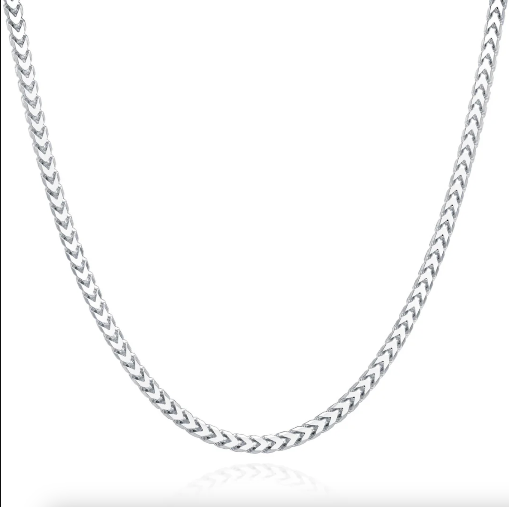 925 Sterling Silver and Rhodium 2mm Franco Men Chain Necklace