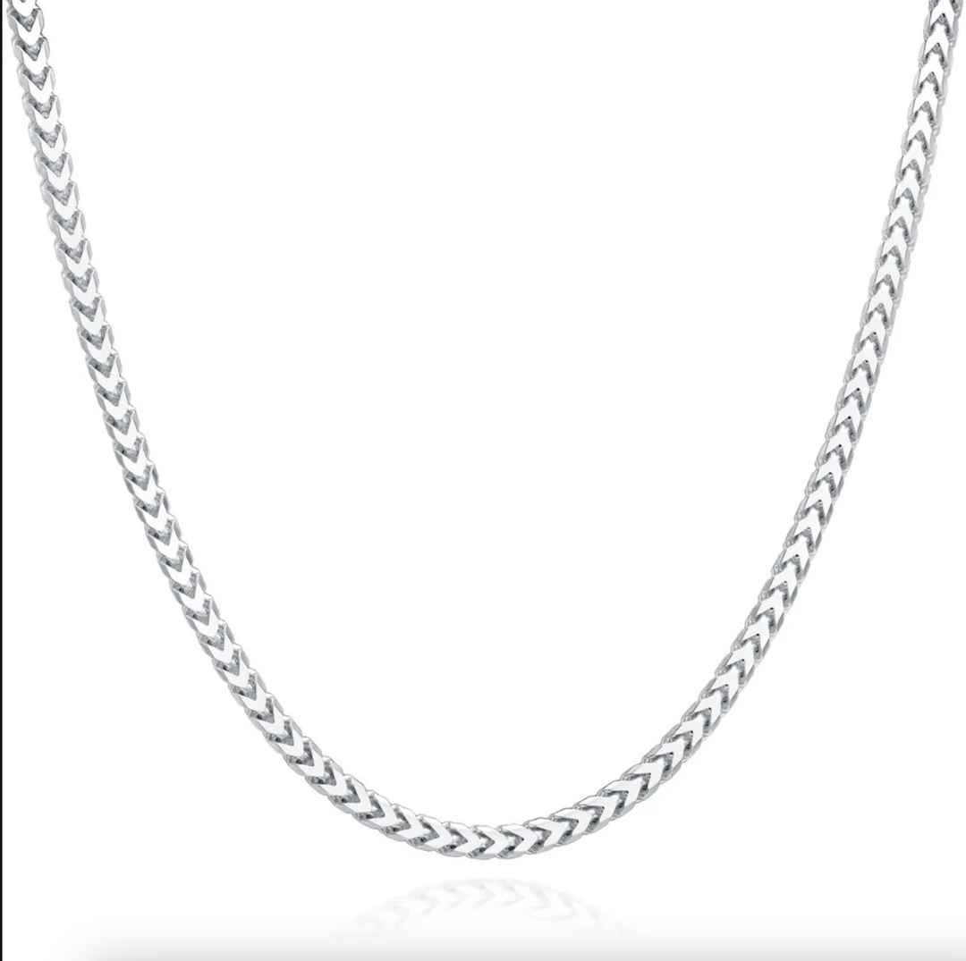 925 Sterling Silver and Rhodium 2mm Franco Men Chain Necklace