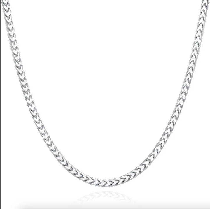 925 Sterling Silver and Rhodium 2mm Franco Men Chain Necklace